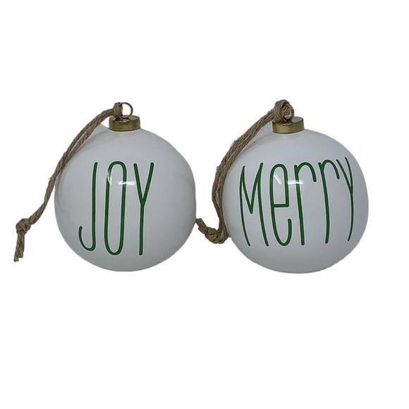 Other - NEW Joy Merry Ceramic Christmas Ornament Set Rae Dunn Style Farmhouse Decor